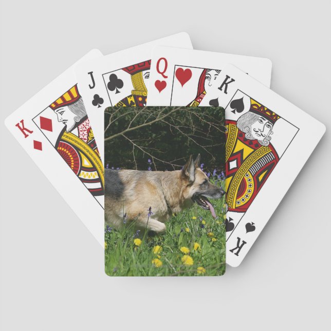 German Shepherd in Yellow Flowers Poker Cards (Back)