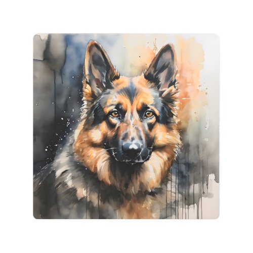 German Shepherd Ink Portrait Metal Print