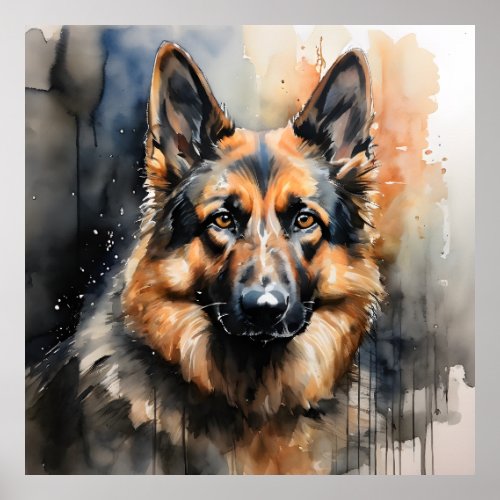 German Shepherd Ink Portrait Poster