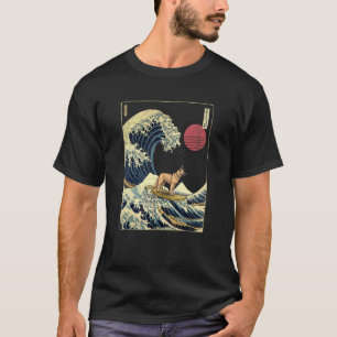 German Shepherd Japanese Kanagawa Wave Surf Dog T-Shirt