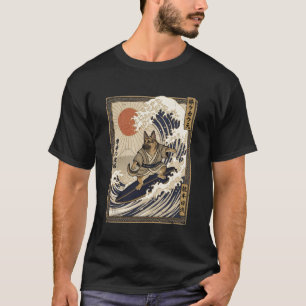 German Shepherd Japanese Surfing Kanagawa Wave Sam T-Shirt