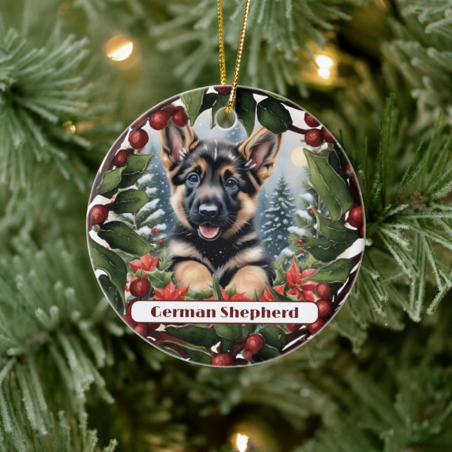 German Shepherd Joy: Customized Christmas  Ceramic Ornament (Tree)