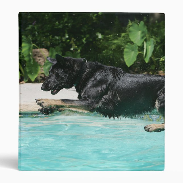 German Shepherd Jumping in Water 3 Ring Binder (Front)