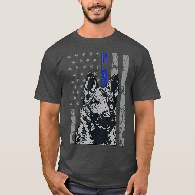 German Shepherd K9  Thin Blue Line Police Dog T-Shirt (Front)