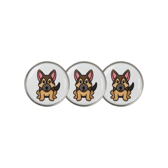 german shepherd kawaii black and tan cartoon golf ball marker (3 Up)