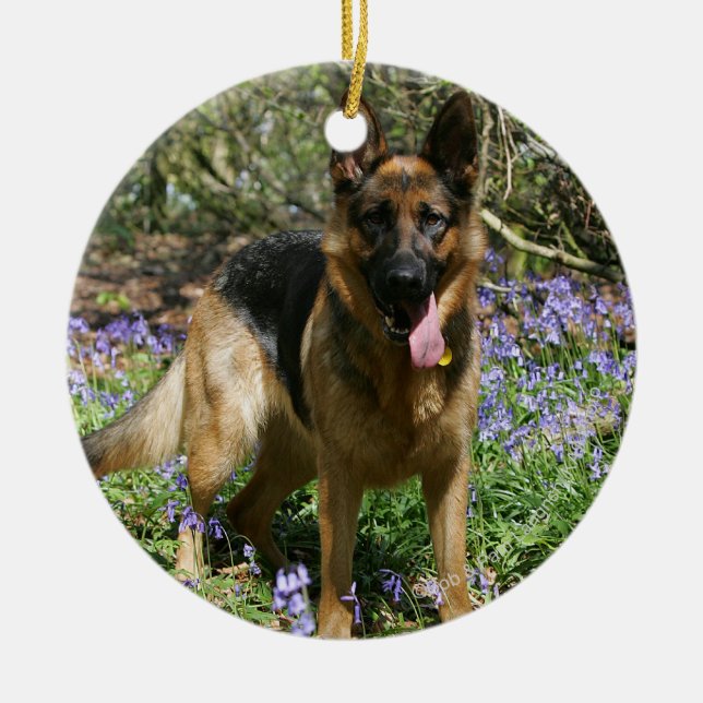 German Shepherd Laying Down Ceramic Ornament (Front)