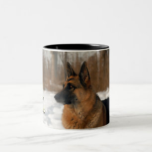 German Shepherd Laying in the Snow Photo Two-Tone Coffee Mug