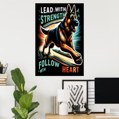 German Shepherd Leaping With Strength and Heart Poster