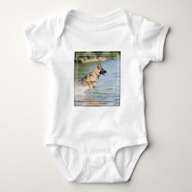 German Shepherd Leaps Into Water Baby Bodysuit (Front)