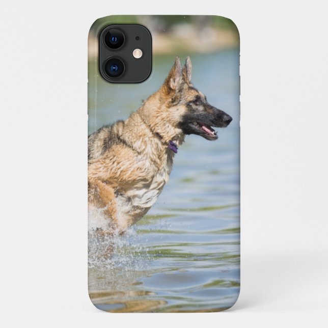 German Shepherd Leaps Into Water Case-Mate iPhone Case (Back)