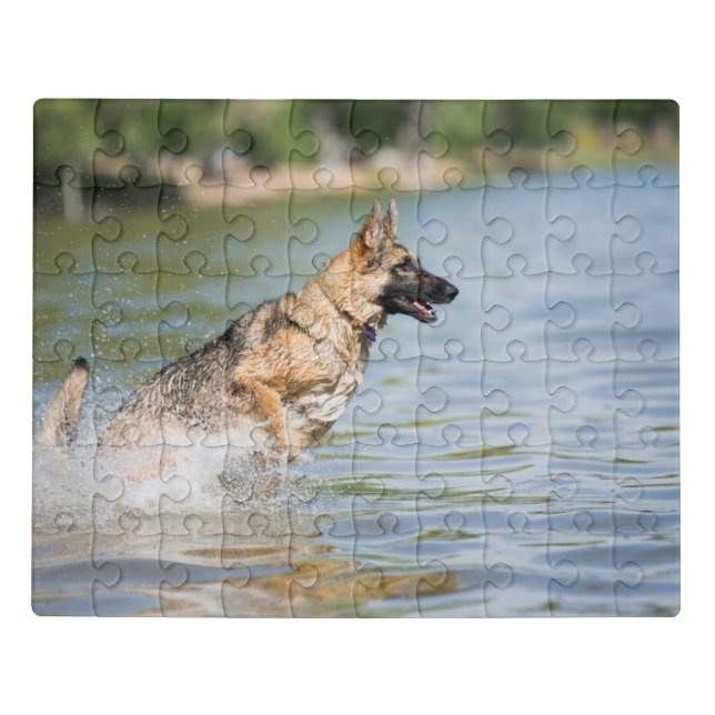 German Shepherd Leaps Into Water Jigsaw Puzzle (Puzzle Horizontal)