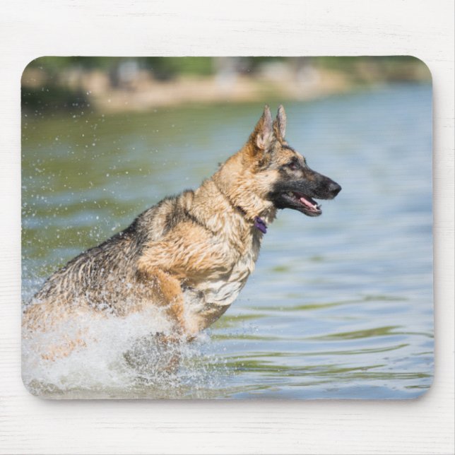 German Shepherd Leaps Into Water Mouse Pad (Front)