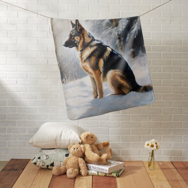 German Shepherd Let It Snow Christmas Baby Blanket (In Situ)