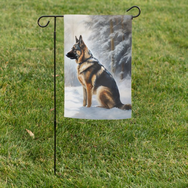 German Shepherd Let It Snow Christmas Garden Flag (In SItu)