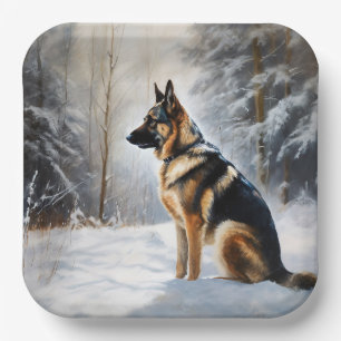 German Shepherd Let It Snow Christmas Paper Plates
