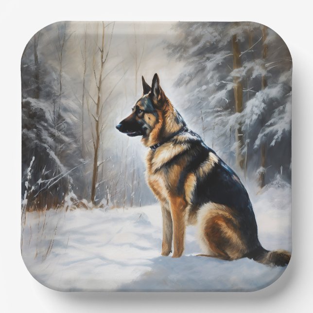 German Shepherd Let It Snow Christmas Paper Plates (Front)