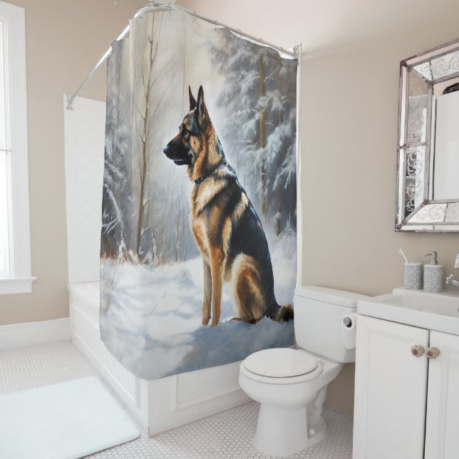 German Shepherd Let It Snow Christmas Shower Curtain (In Situ)