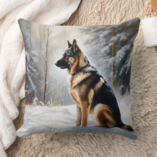 German Shepherd Let It Snow Christmas Throw Pillow