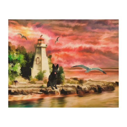 German Shepherd Lighthouse Wood Wall Art