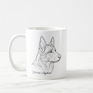 German Shepherd Line Drawing Custom Pet Name Coffee Mug