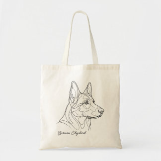 German Shepherd Line Drawing Custom Pet Name Tote Bag
