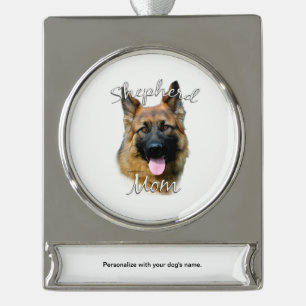 German Shepherd (longhair) Mom 2 Silver Plated Banner Ornament