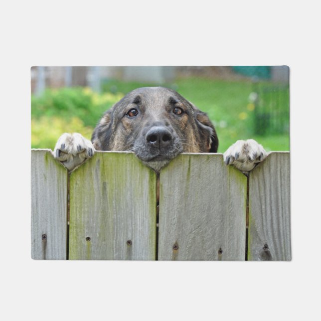 German Shepherd Looking Over Fence Doormat (Front)