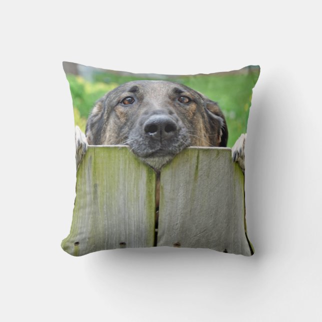 German Shepherd Looking Over Fence Throw Pillow (Front)