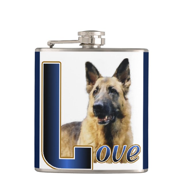 German Shepherd LOVE Gifts Flask (Front)