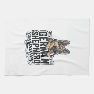 German Shepherd Lover Vintage Engraving Dog Typogr Kitchen Towel