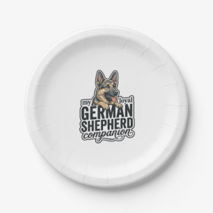 German Shepherd Lover Vintage Engraving Dog Typogr Paper Plates