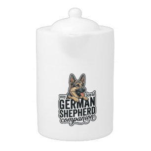 German Shepherd Lover Vintage Engraving Dog Typogr Teapot
