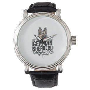 German Shepherd Lover Vintage Engraving Dog Typogr Watch
