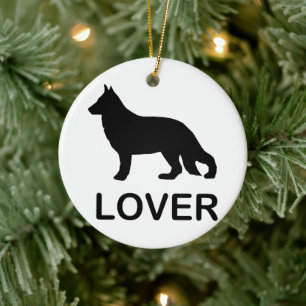 German Shepherd Lover with Silhouette Ceramic Ornament
