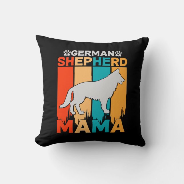 German Shepherd MAMA, Blue Brown on  Black Throw Pillow (Front)