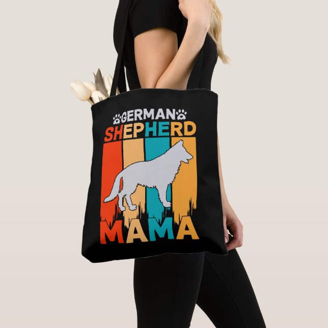 German Shepherd MAMA, Blue Brown on  Black Tote Bag (Close Up)