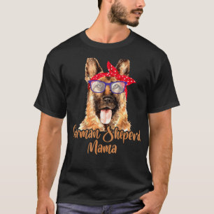 German Shepherd Mama Mom Red Scarf Eyeglasses Paws T-Shirt