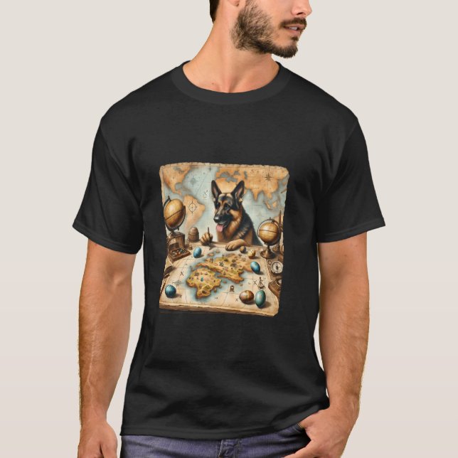German Shepherd Map Maker Of An Enchanted Island.  T-Shirt (Front)