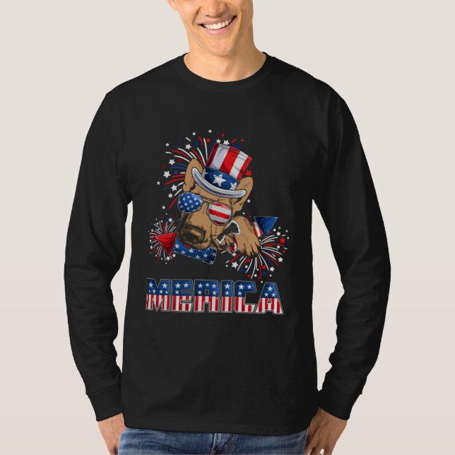 German Shepherd Merica Firework 4th Of July Men Bo T-Shirt (Front)