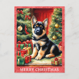 German Shepherd Merry Christmas Cute Puppy Dog Postcard