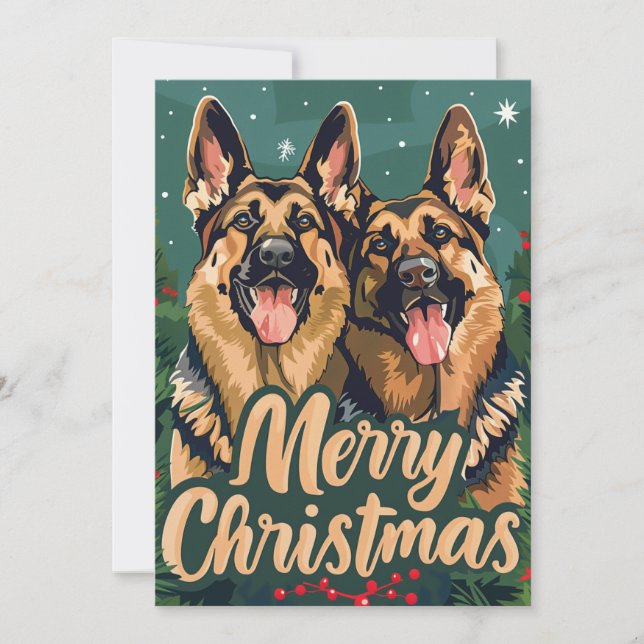 German Shepherd Merry Christmas  Holiday Card (Front)