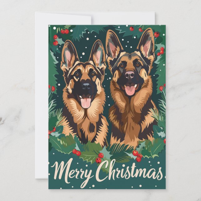 German Shepherd Merry Christmas  Holiday Card (Front)