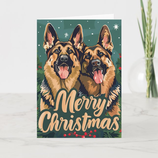 German Shepherd Merry Christmas Personalized Holiday Card (Front)