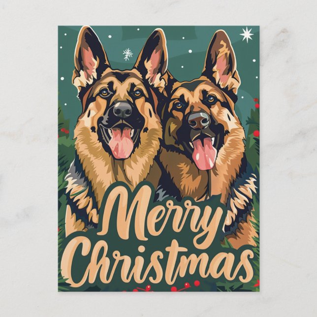 German Shepherd Merry Christmas  Postcard (Front)