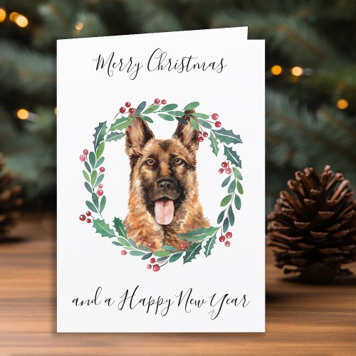 German Shepherd Merry Christmas Trendy Dog  Holiday Card