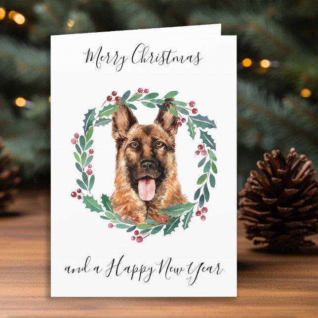 German Shepherd Merry Christmas Trendy Dog  Holiday Card (Creator Uploaded)