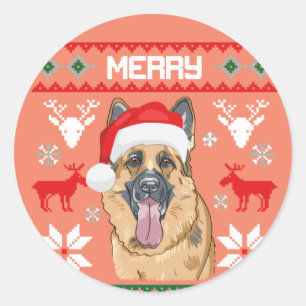 German Shepherd Merry Woofmas Sweatshirt Christmas Classic Round Sticker