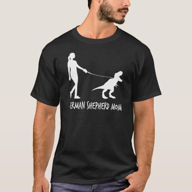 German Shepherd Mom Dinosaur GSD Owners Funny Moth T-Shirt (Front)