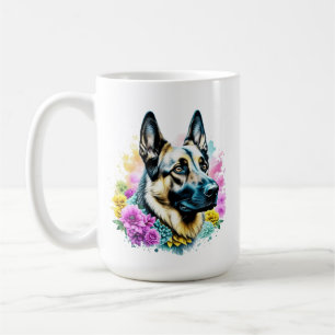 German Shepherd Mom Pink and Yellow Flowers Coffee Mug