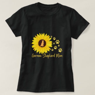 German Shepherd Mom with Sunflower and Paw Prints T-Shirt